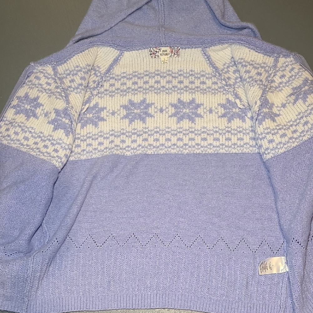 Pink Republic Blue and White Cardigan with Nordic Pattern - Picture 6 of 7